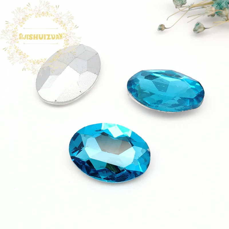 Mobile Accessories Turquoise blue Oval shape Crystal Glass Sewing Rhinestones Pointback DIY Wedding Dress and Bag | Дом и сад