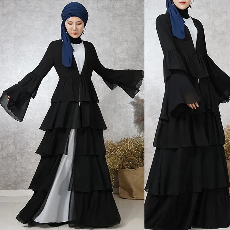 Мусульманское платье-кардиган Abaya Черное длинное шифоновое платье макси для