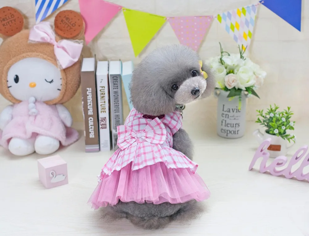 E21 Новое поступление милое платье в клетку для собак одежда принцессы с цветком