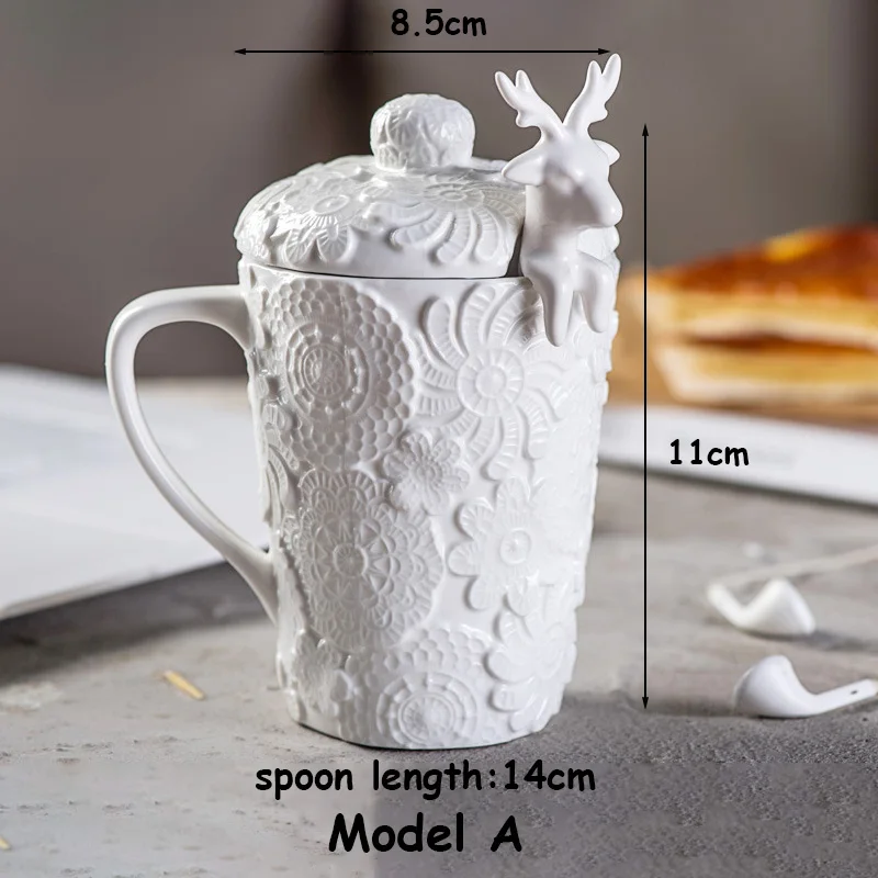 Model A Кофейные чашки, покрытие, набор фарфоровых стаупов, белая чашка с тиснением, Классический Рождественский подарок, подарок на год, с рисунком оленя, посуда для напитков - Цвет: Model A