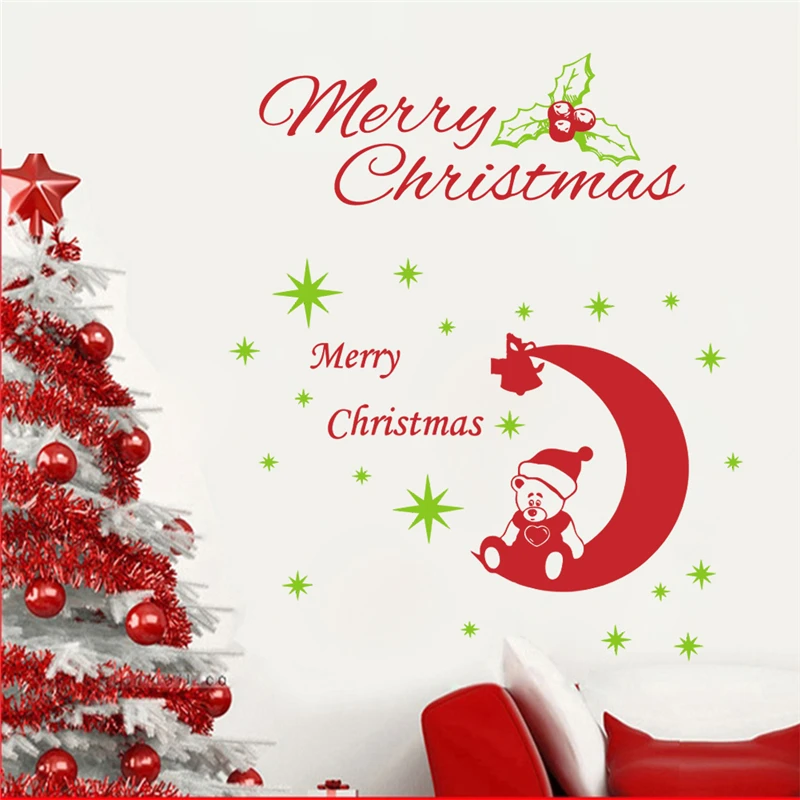 2019 merry christmas wall decals kids rooms shop window stickers home decoration vinyl new year diy mural art | Дом и сад