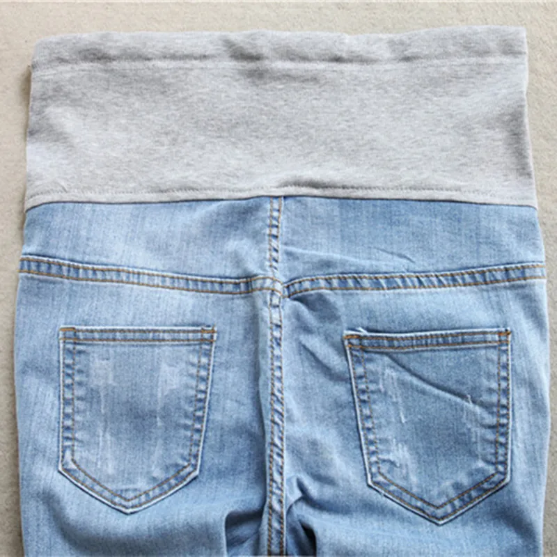 2017 Light Blue Hole Denim Maternity Jeans Pants for Pregnant Women Matenrity Clothes Pregnancy Belly Pencil Trousers Embarazad |