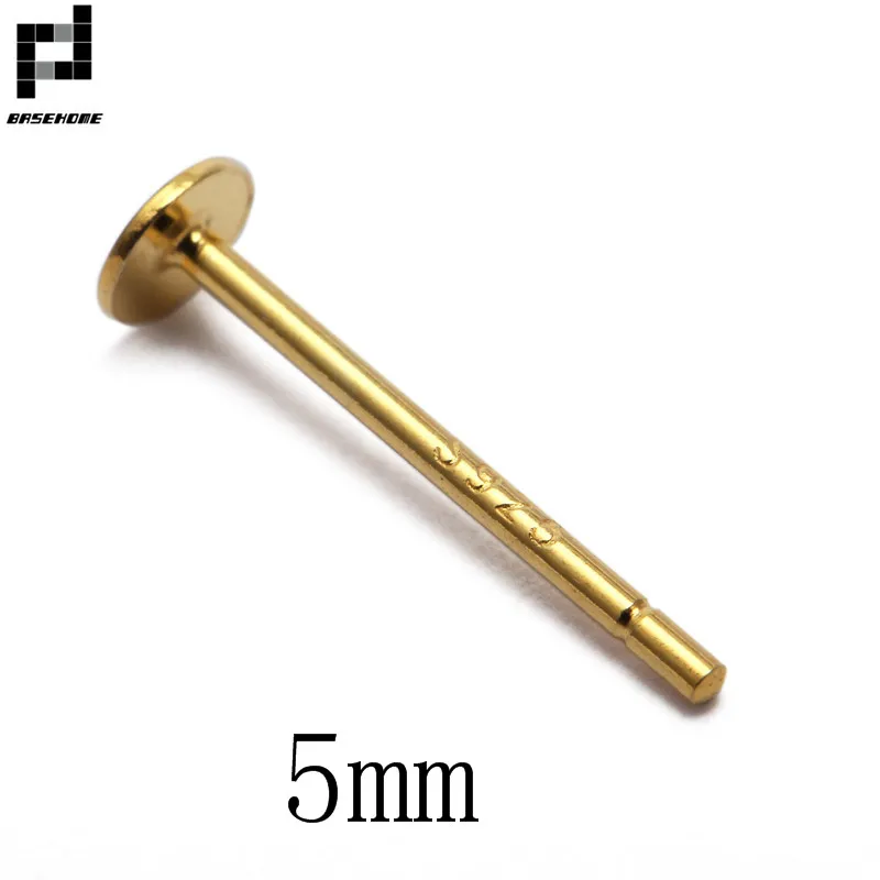 Gold 5mm 925 пробы Серебряные серьги настройки 3/4/5/6/8 мм Пустой Круглый базовые кабошон серьги-гвоздики для ушей на плоской подошве основа сообщений чистого серебра серьги поиска - Цвет: Gold 5mm