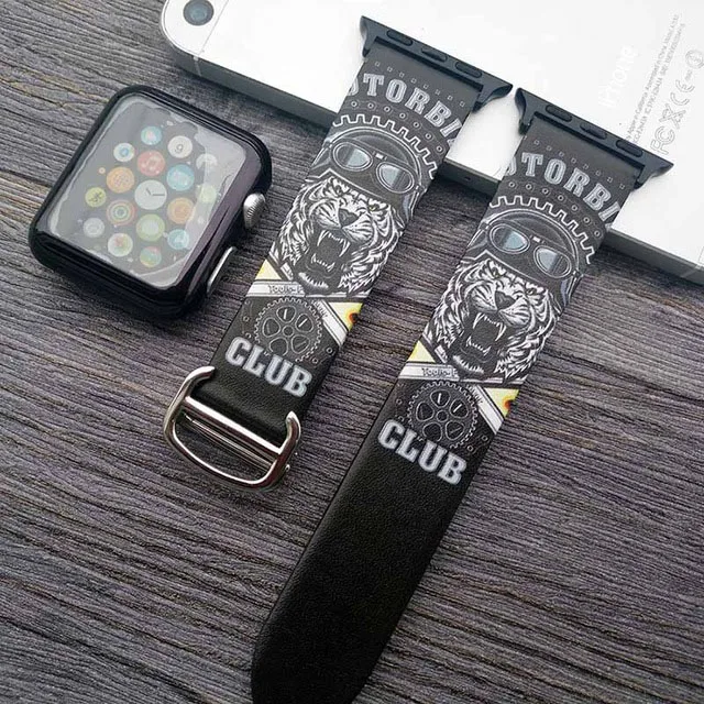 Хип-хоп печатных кожаный ремешок для iwatch ремешок серии 3 2 1 цветочный дизайн наручные часы браслет для Apple Watch группа 42 мм 38 мм - Цвет ремешка: B