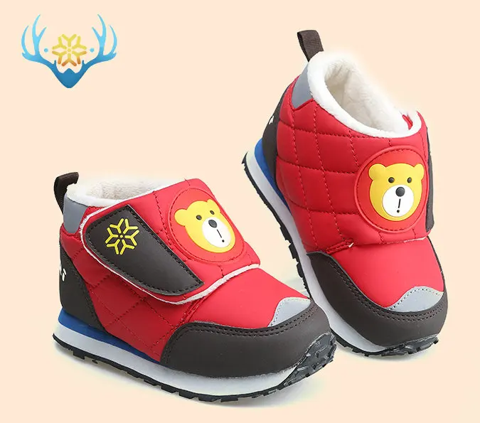 C511red-bear Новинка для мальчиков; Теплая обувь для девочек зимние сапоги детские зимние ботинки из водонепроницаемого материала Толстая стелька для активного отдыха Нескользящая Защитная средства ухода за кожей стоп Бесплатн - Цвет: C511red-bear