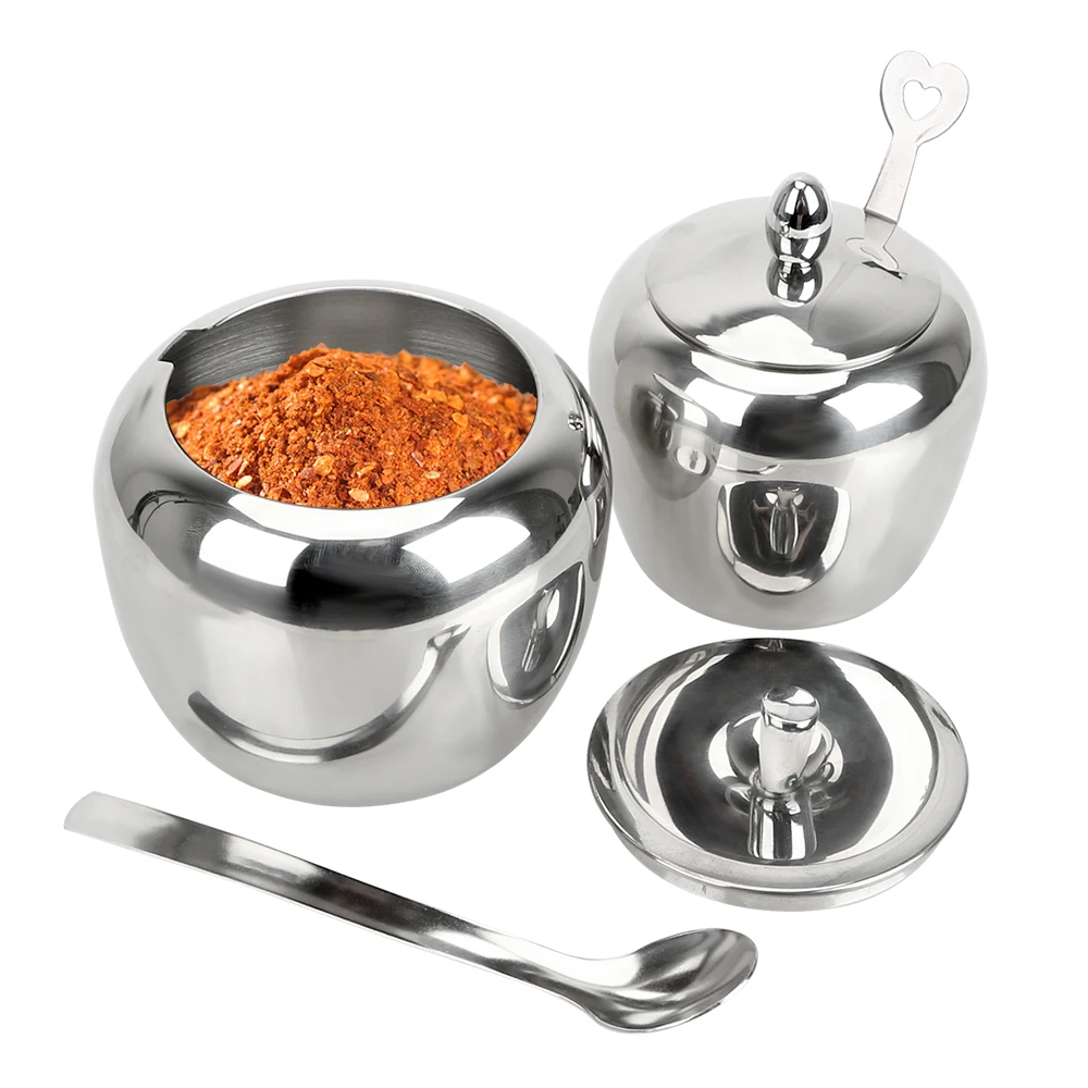 NICEYARD Stainless Steel With Lid and Spoon Apple Sugar Bowl Condiment Pot Seasoning Jar Tableware Spice Container