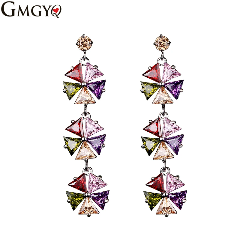 GMGYQ Mode Femme Bijoux Multi color AAA Cubique Women Stud Oorbellen Voor Vrouwen pendimujer Moda 2018|Серьги-подвески| |