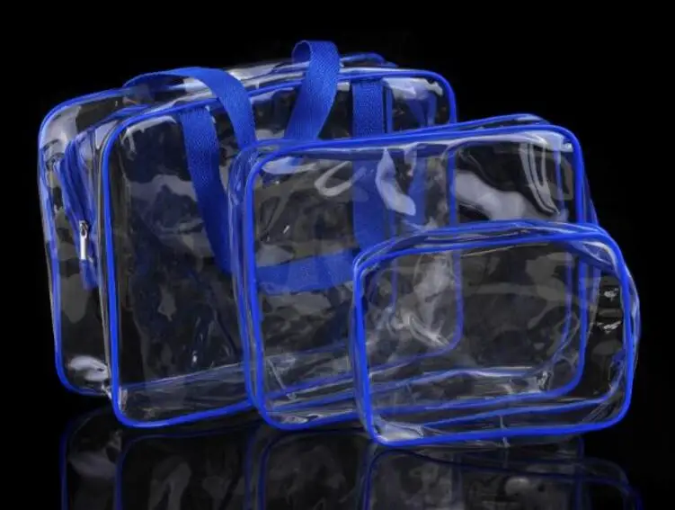 Sky Blue Transparent 3 шт. косметичка набор модная прозрачная косметичка водонепроницаемые сумочки для мытья Дамская косметичка SC0328 - Цвет: Sky Blue Transparent