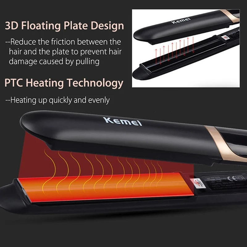 Профессиональный инфракрасный выпрямитель для волос Kemei плойка с отрицательными