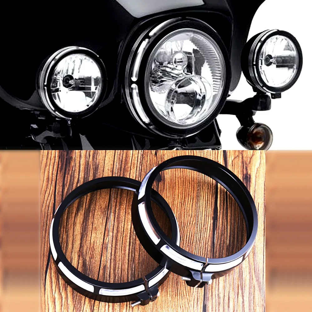 

Black Burst Trim Ring For Harley Touring Electra Glide Street Glide FLHX FLH/T With 4 1/2" Auxiliary Lamps