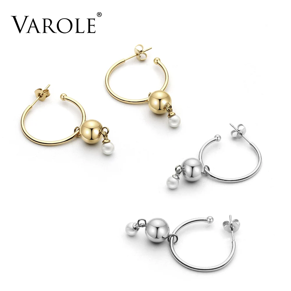 Varole жемчужные серьги-кольца для женщин Золотой Серебряный Цветной Круг обручи серьги круглые ювелирные изделия Aros orecchini cerchio