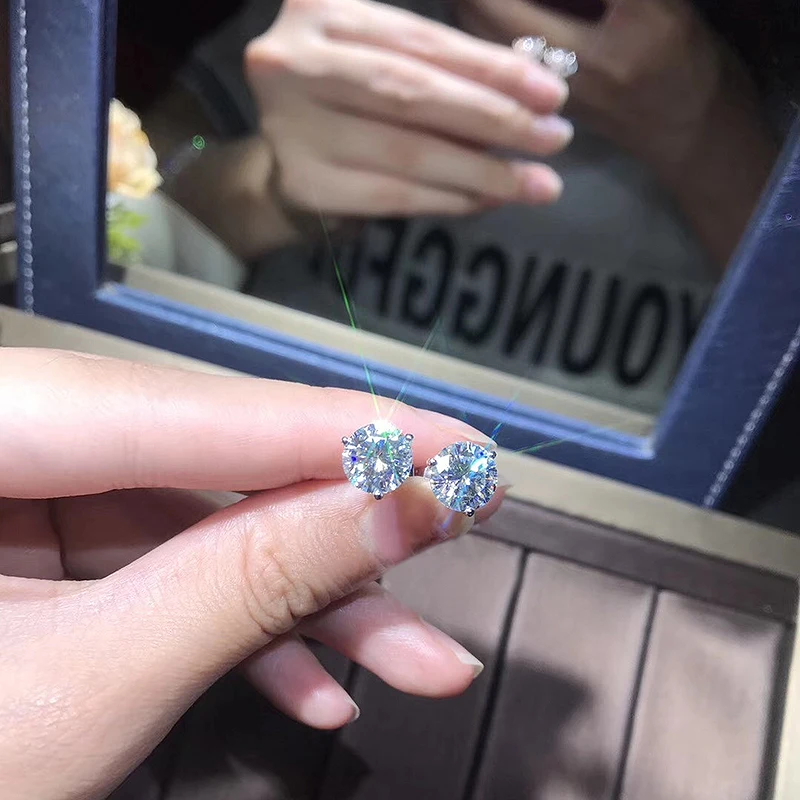 Женские серьги из 18 каратного белого золота с бриллиантами 6 5 мм|Серьги-гвоздики|