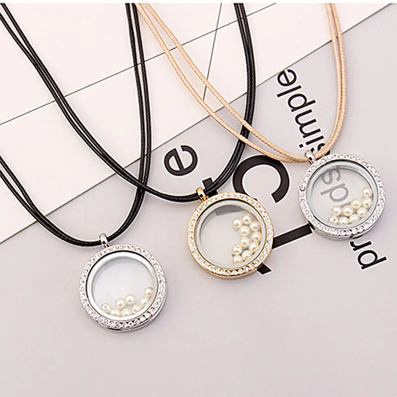 TrinketSea Trendy Crystal Locket Pendants &amp Necklaces For Women Rope Chain Magnet Round Choker Fashion Jewelry | Украшения и