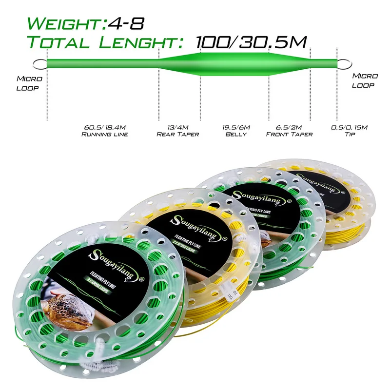 Sougayilang 2 E Xpose Loops Fly Fishing Lines 100FT/30 5 M Плавающие лески для рыбалки Вес вперед WF4F WF5F WF6F