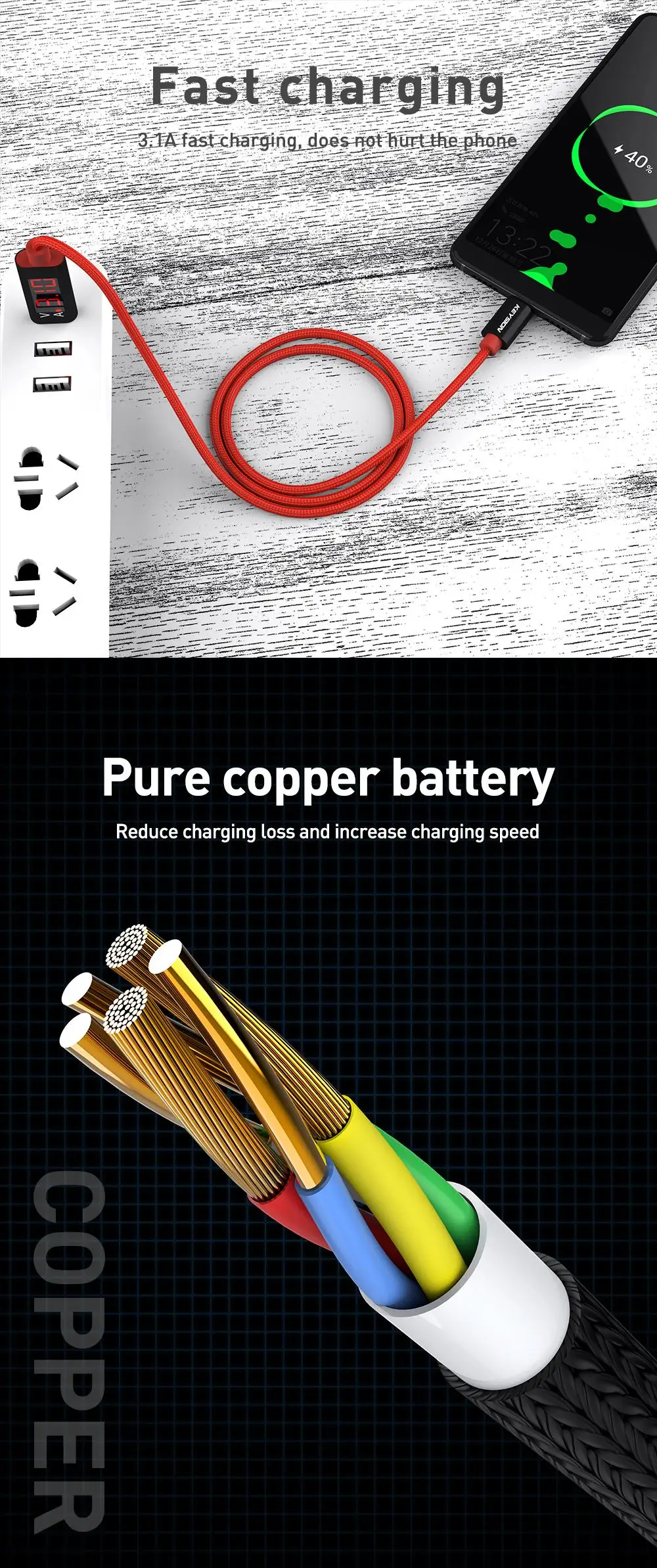 KEYSION usb type-C кабель для Xiaomi Redmi Note 8 K20 USB C кабель для samsung S9 A50 провод для быстрого заряда мобильного телефона зарядный шнур