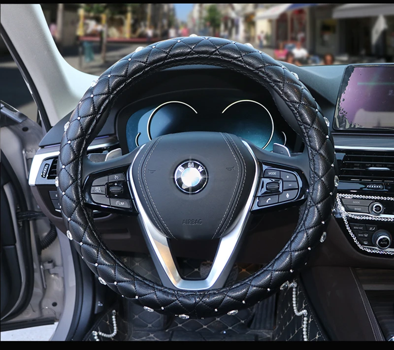 Новые Кристальные алмазные Чехлы рулевого колеса автомобиля для женщин девушек кожаные Стразы покрытые рулевым колесом аксессуары для интерьера