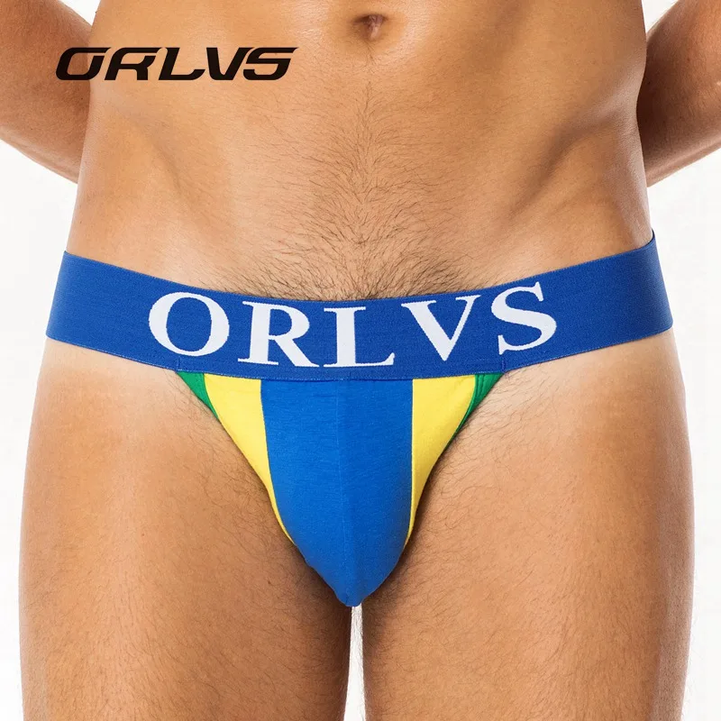 Мужские стринги с низкой посадкой ORLVS черные бандажные джоки из хлопка двойной