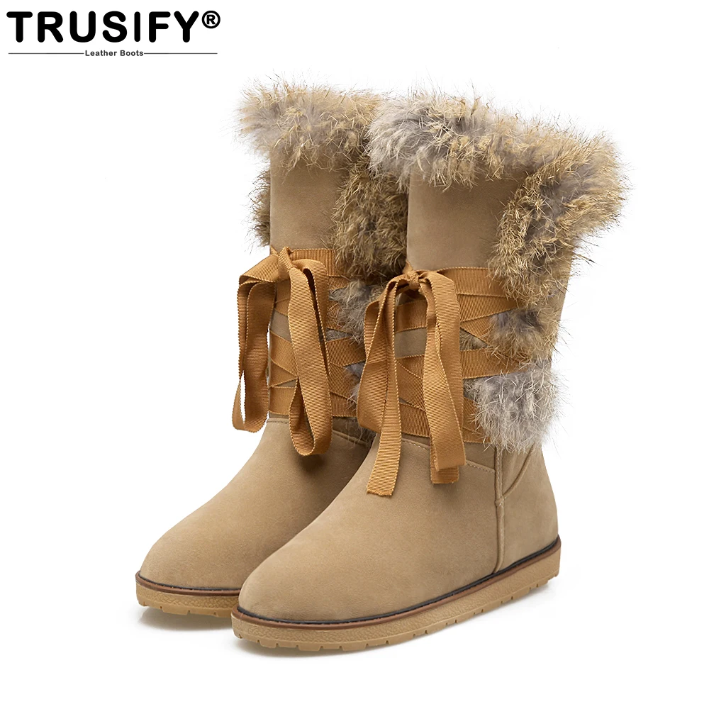 Trusify 2018 зимние сапоги с кроличьим мехом круглым носком теплая подкладка из плюша