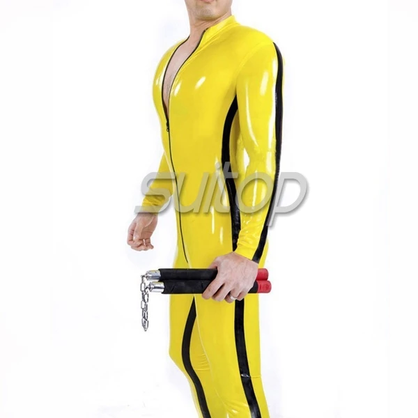 Резиновый костюм костюма zentai желтый латексный костюм-кошка с линией тела |