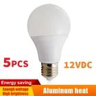 Светодиодные лампы постоянного тока, 5 шт., 12 в, лампы с алюминиевой платой E27, лампы для освещения салона, светодиодные круглые лампы, белый корпус из поликарбоната, 3 вт5 вт7 вт9 вт12 вт15 вт24 вт36 Вт