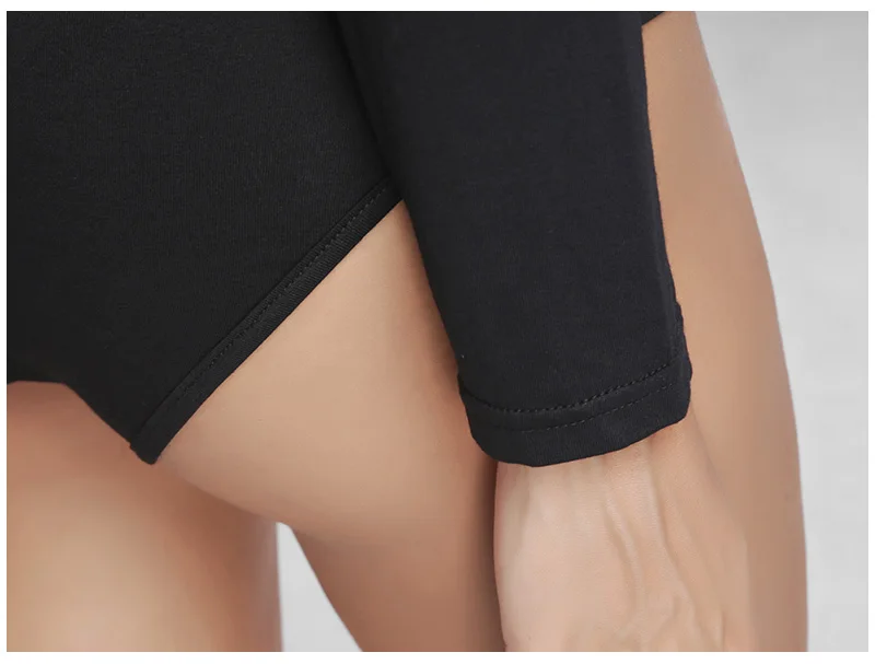 Для женщин хлопка с длинным рукавом Винтаж боди Клуб модные черные Фитнес Весна