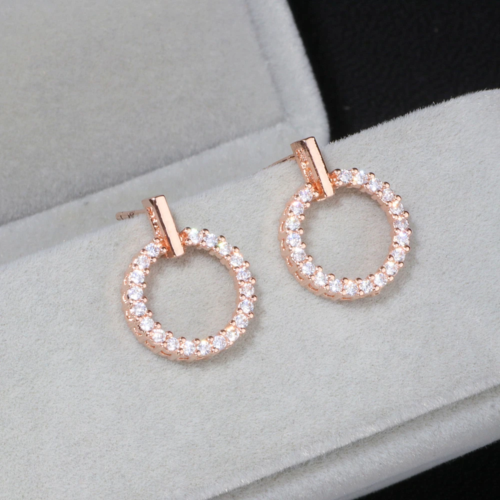 2018 новые роскошные круглые серьги с кристаллами розового золота кубическим
