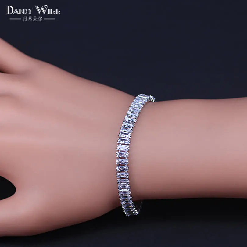 Bracelets Романтические CZ Ювелирные изделия лист и квадратный кубический цирконий Свадебные браслеты подарок для подружки невесты - Окраска металла: Bracelets