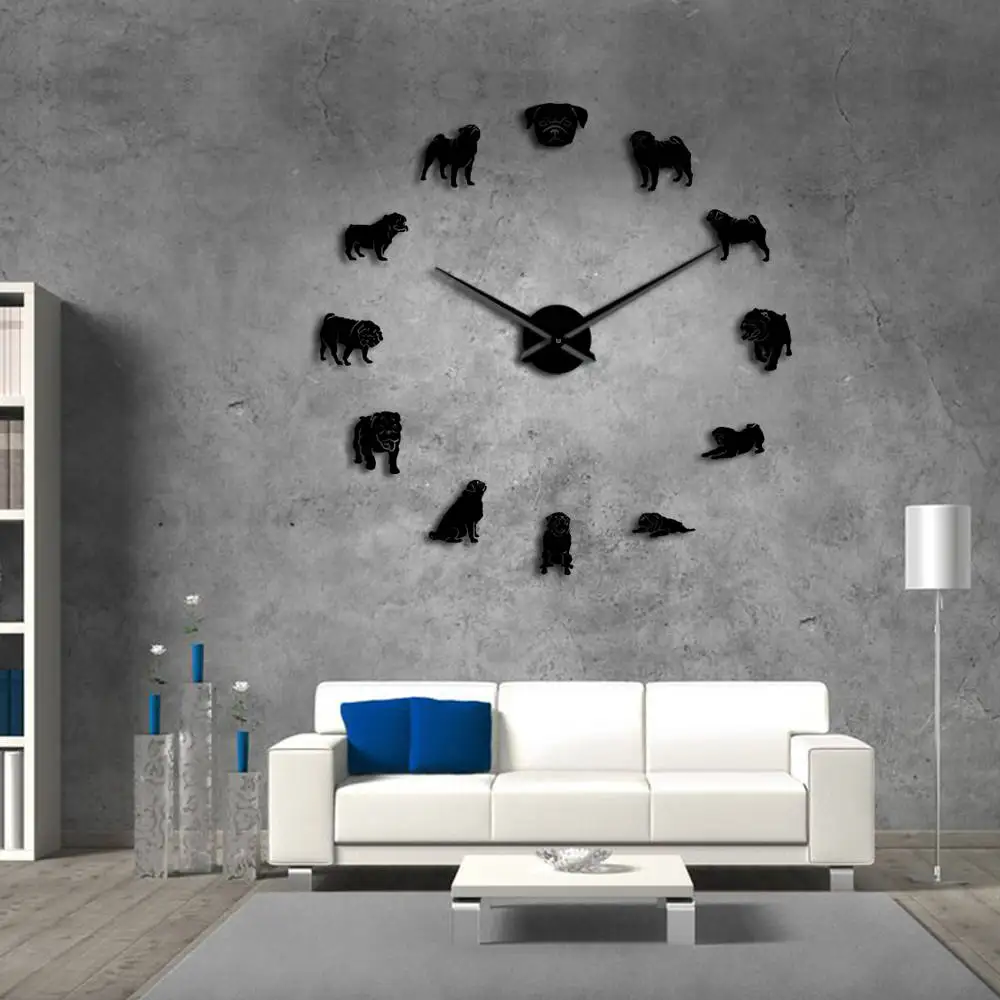 Настенные часы с зеркальным эффектом для Мопсов и собак|Настенные часы| |
