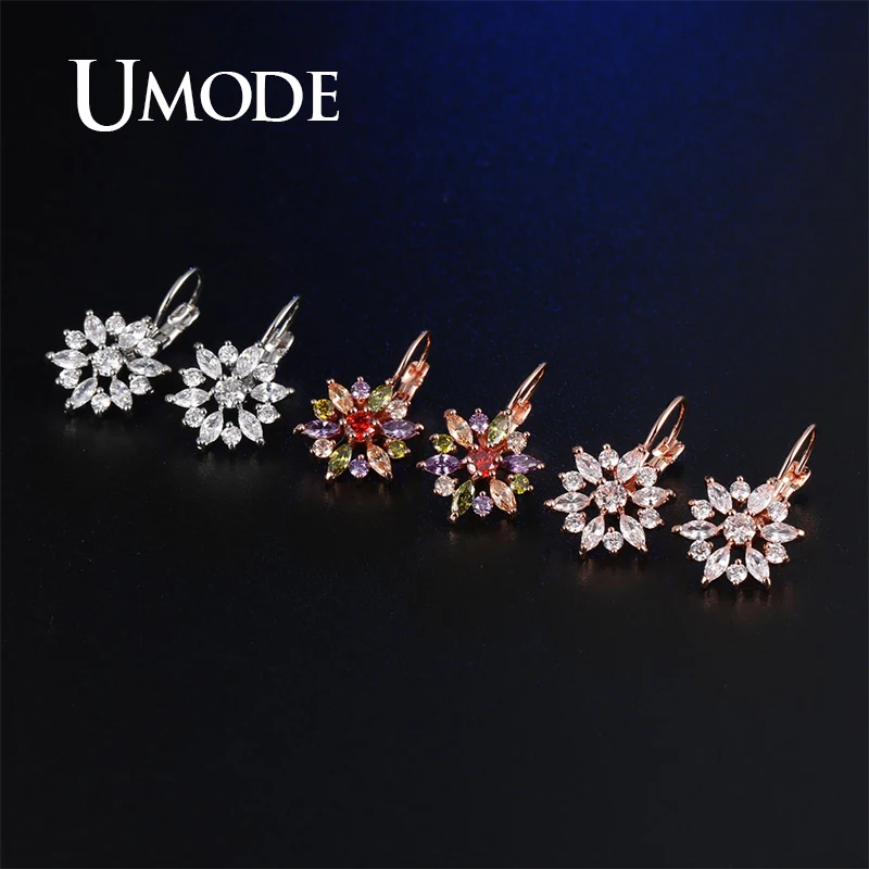 Модные висячие серьги UMODE в форме цветка золотые красочные подвески с фианитами