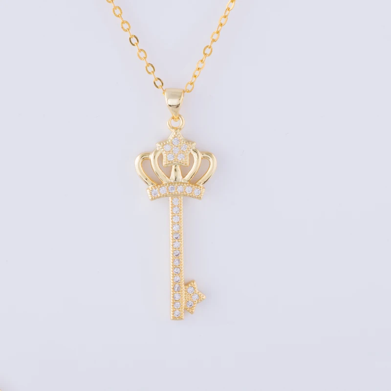 Модные ювелирные украшения ожерелье с короной и ключом из циркона для женщин