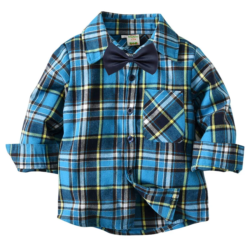 2019 Новая Коллекция рубашка для мальчиков топы в клетку с длинными рукавами