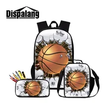 Dispalang Basketballs Print School Bag Insulated Cooler Case Bag for Students Sporty Bookbag Cool Backpack Lunch Box Pencil Bags