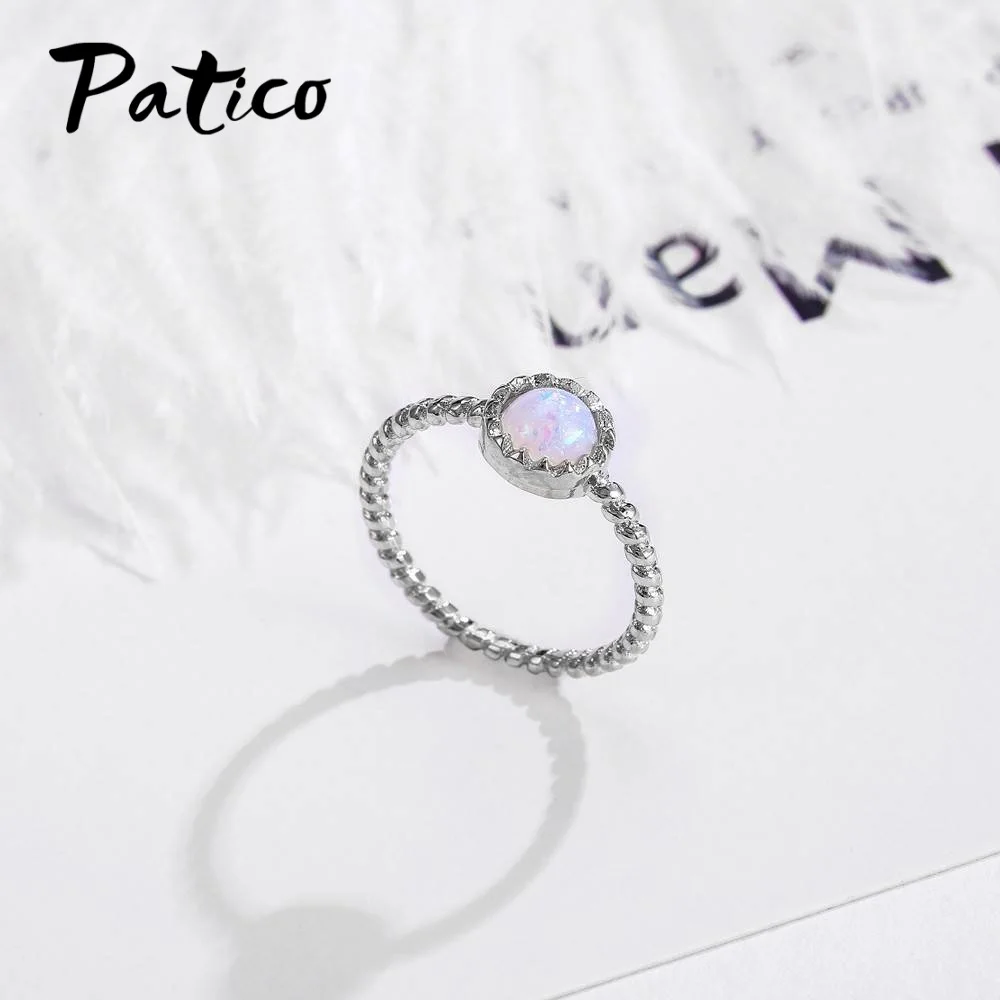 

Latest Simple Design Women Trendy Design Round Opal Stone Rings 925 Sterling Silver Popular Engaged Rings For Bridal