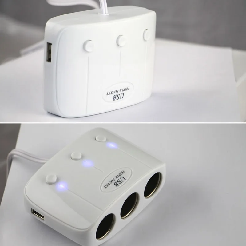 Автомобильный прикуриватель с двумя портами USB 3-ходовое зарядное устройство