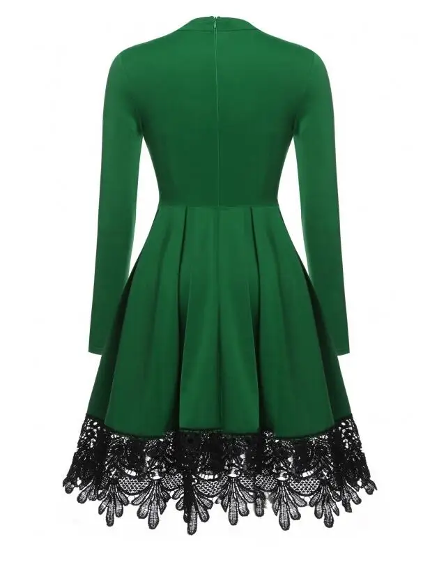 Новое Женское модное зимнее кружевное платье с длинным рукавом и расклешенной