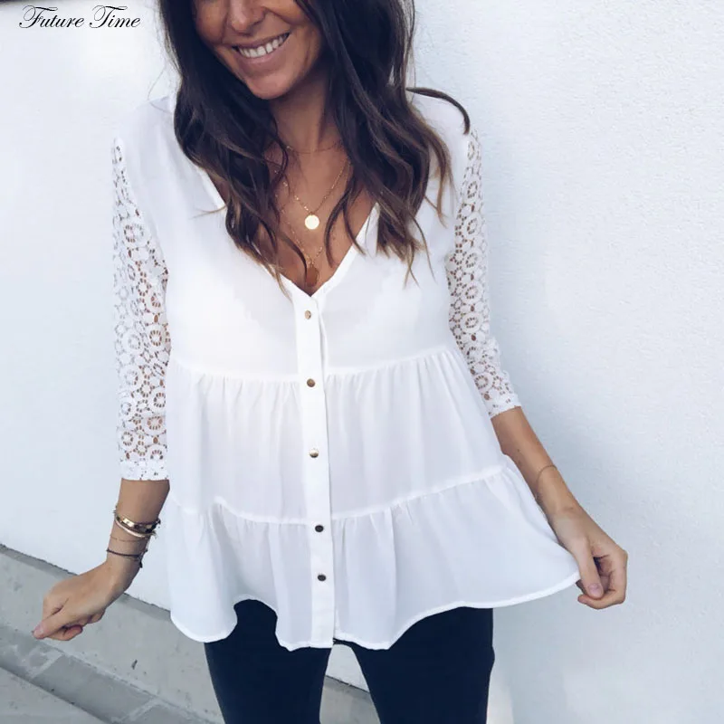 Женские футболки топы и сексуальные v образный вырез классика кружево