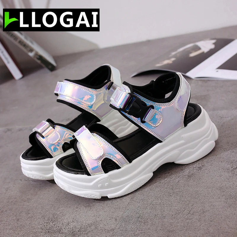 Сандалии женские спортивные с открытым носком босоножки на танкетке крутая