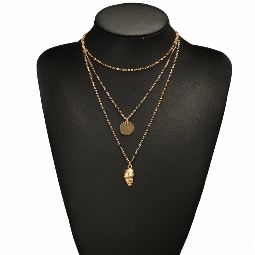 Женская мода океанская раковина оболочки многослойное золотое ожерелье чокер с