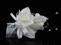 elegant wedding prom bridal jewelry ivory flower hair comb rhinestone pearl handmade girls woman flower hair combs