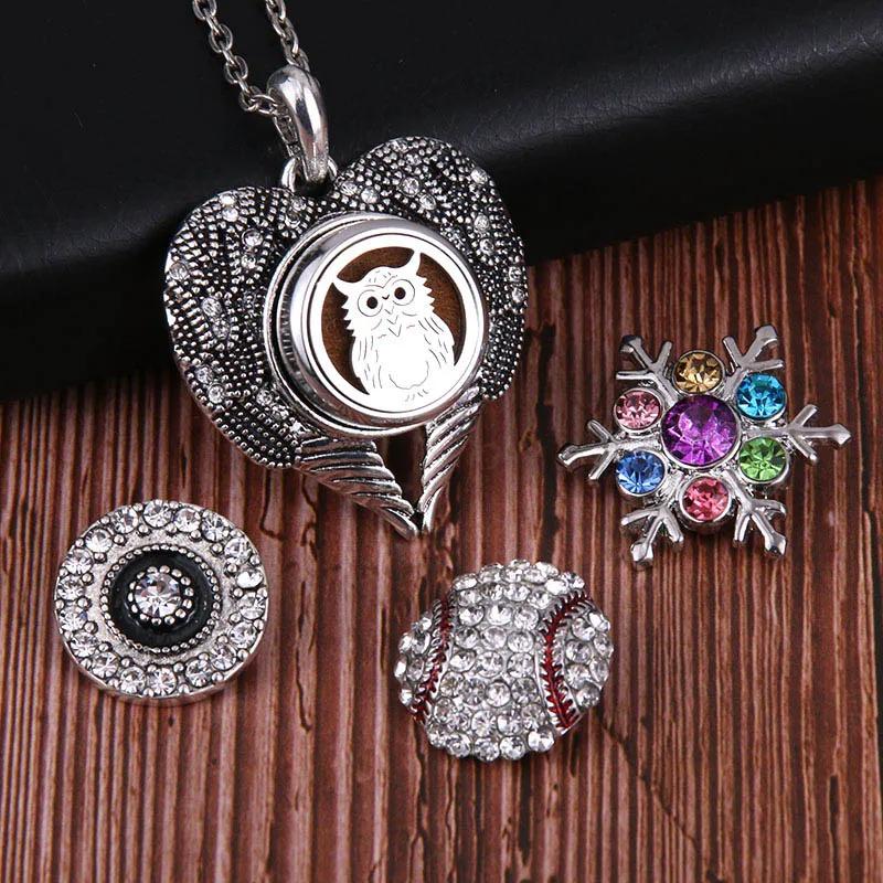 New snaps jewelry Heart shaped wing with crystal rhinestone snap necklace 18mm Pendant women girl fun Christmas gift | Украшения и