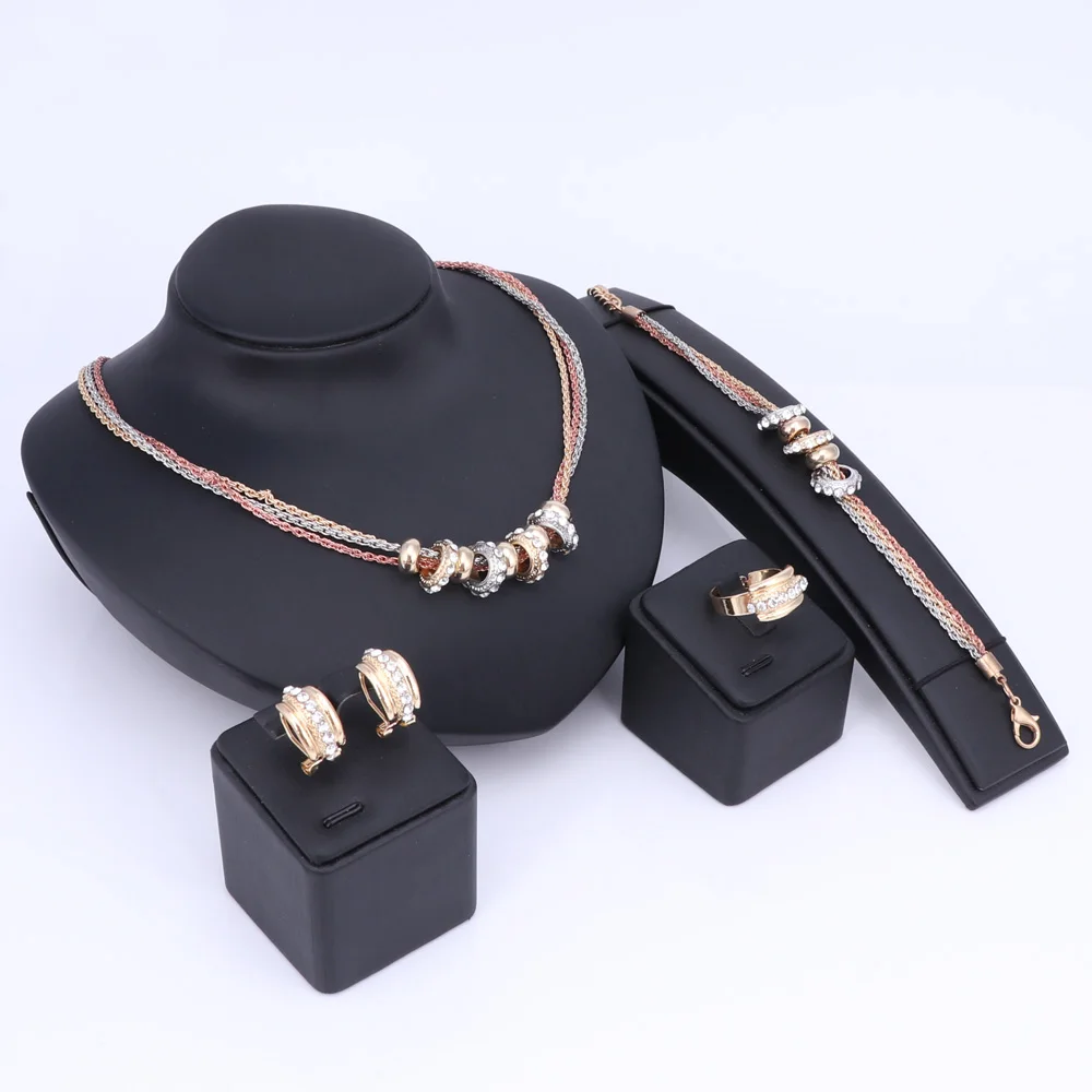 Свадебные золотые 3 цвета колье с изысканными кристаллами ювелирные наборы