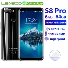 LEAGOO S8 Pro, 6 ГБ, 64 ГБ, 5,99 дюйма, 18:9 дисплей, мобильный телефон, Android 7,0, MTK6757, четыре ядра, две камеры, сканер отпечатков пальцев, ID, 4G, смартфон