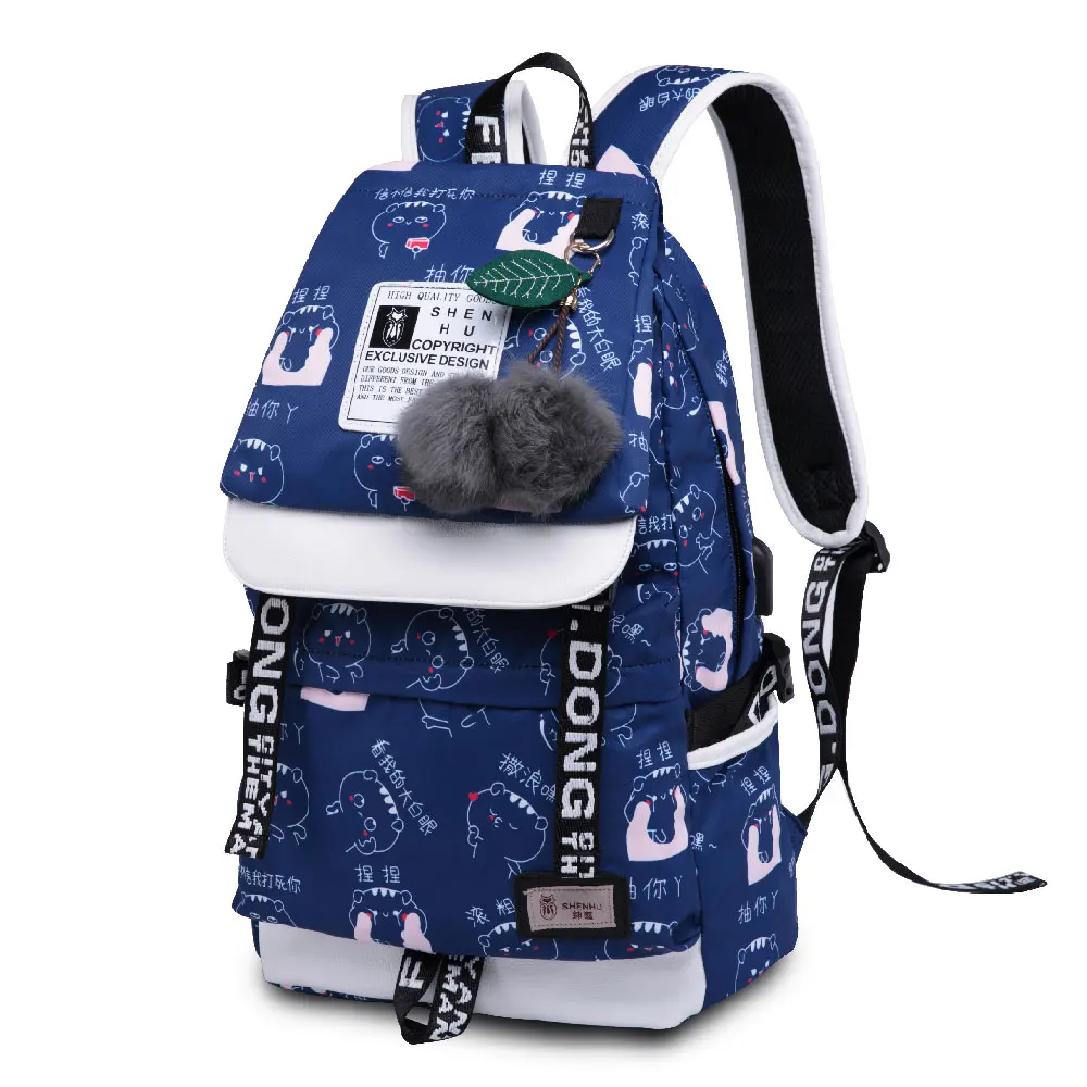 Милый смайлик стиль печати для женщин Открытый USB путешествия рюкзак женская