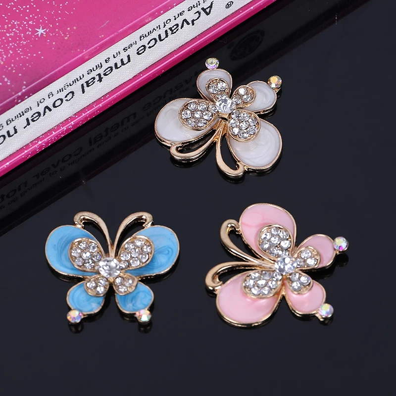 Botones de aleación de mariposa de doble Diamante de imitación, hebilla de adorno, accesorios para el cabello, LP22, 50 Uds., novedad de 2016
