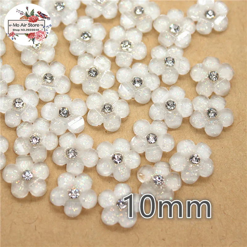 

50pcs 10mm White Rhinestone Five-petaled Flowers Resin Flatback Cabochon DIY Jewelry/Phone Decoration