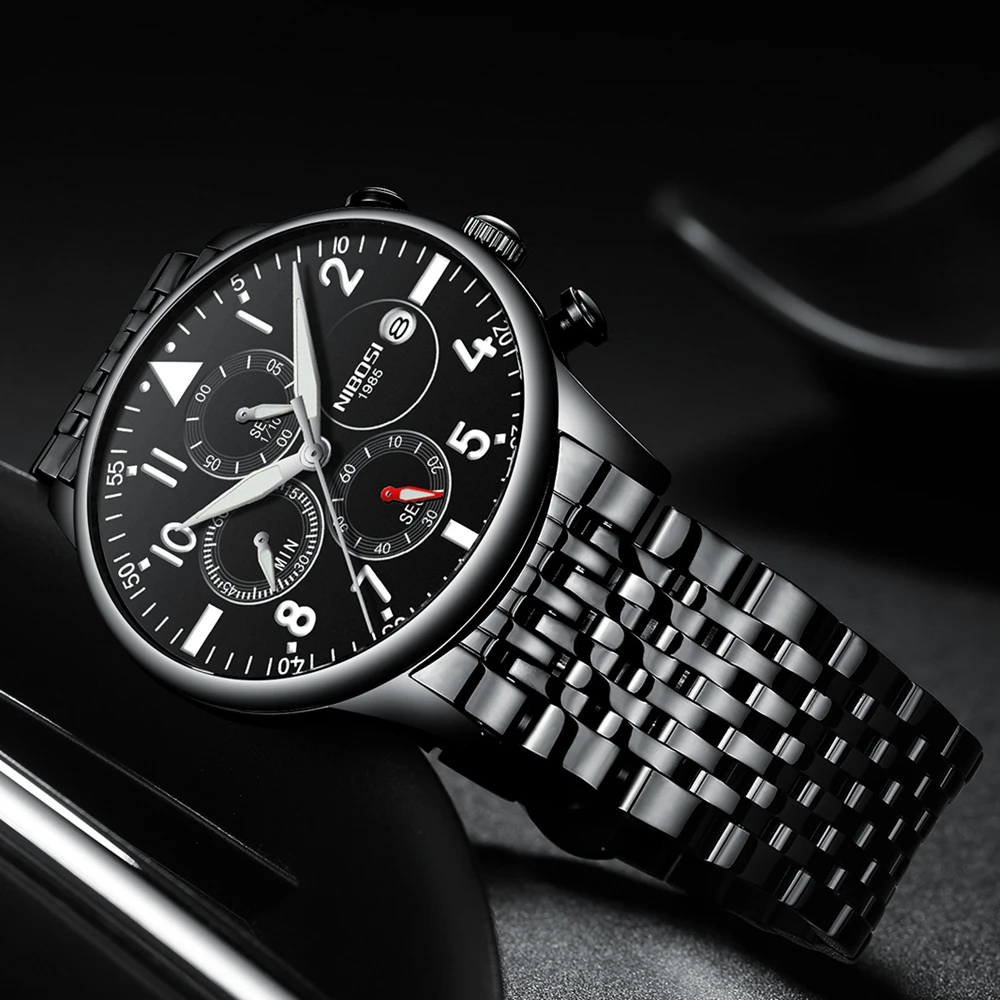 Модные мужские часы NIBOSI повседневные спортивные водонепроницаемые кварцевые