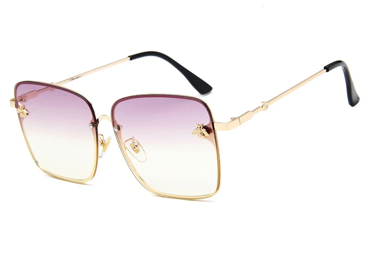 Gold Clear Purple TOYEARN, Ретро стиль, женские солнцезащитные очки без оправы, квадратные, для женщин,, новая мода, маленькие пчелиные очки, градиентные солнцезащитные очки для женщин - Цвет линз: Gold Clear Purple
