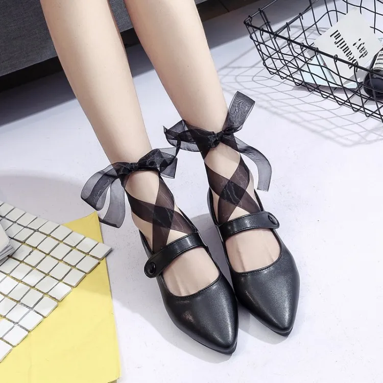 Женщины Острым Носом Зашнуровать Ботинки Балета Marry Джейнс Квартиры Бабочкой Riband