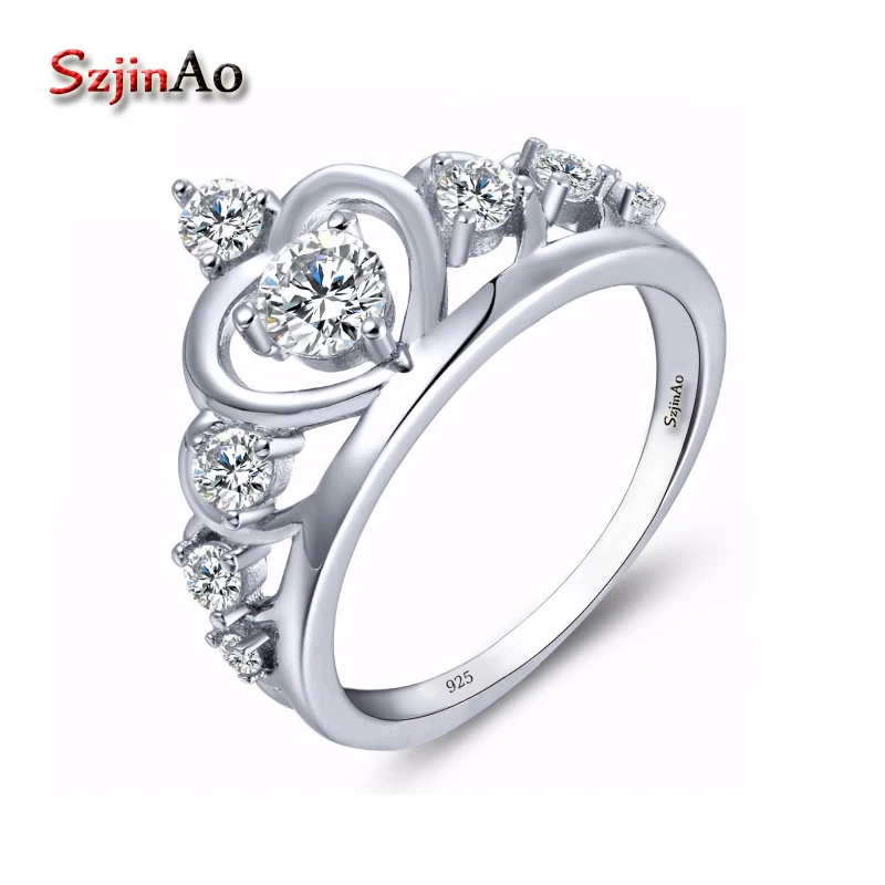 Szjinao 925 пробы Серебряная корона свадебные кольца для женщин Ретро круглая форма
