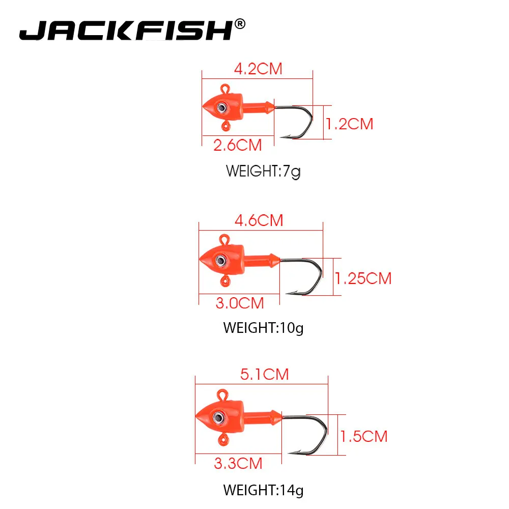 JACKFISH свинцовая головка джиг крючок 7 г/10 г/14 г 2 шт./лот свинцовый рыболовный крючок Красный/Желтый гранккрюк мягкий червяк для ловли карпа рыболовные снасти
